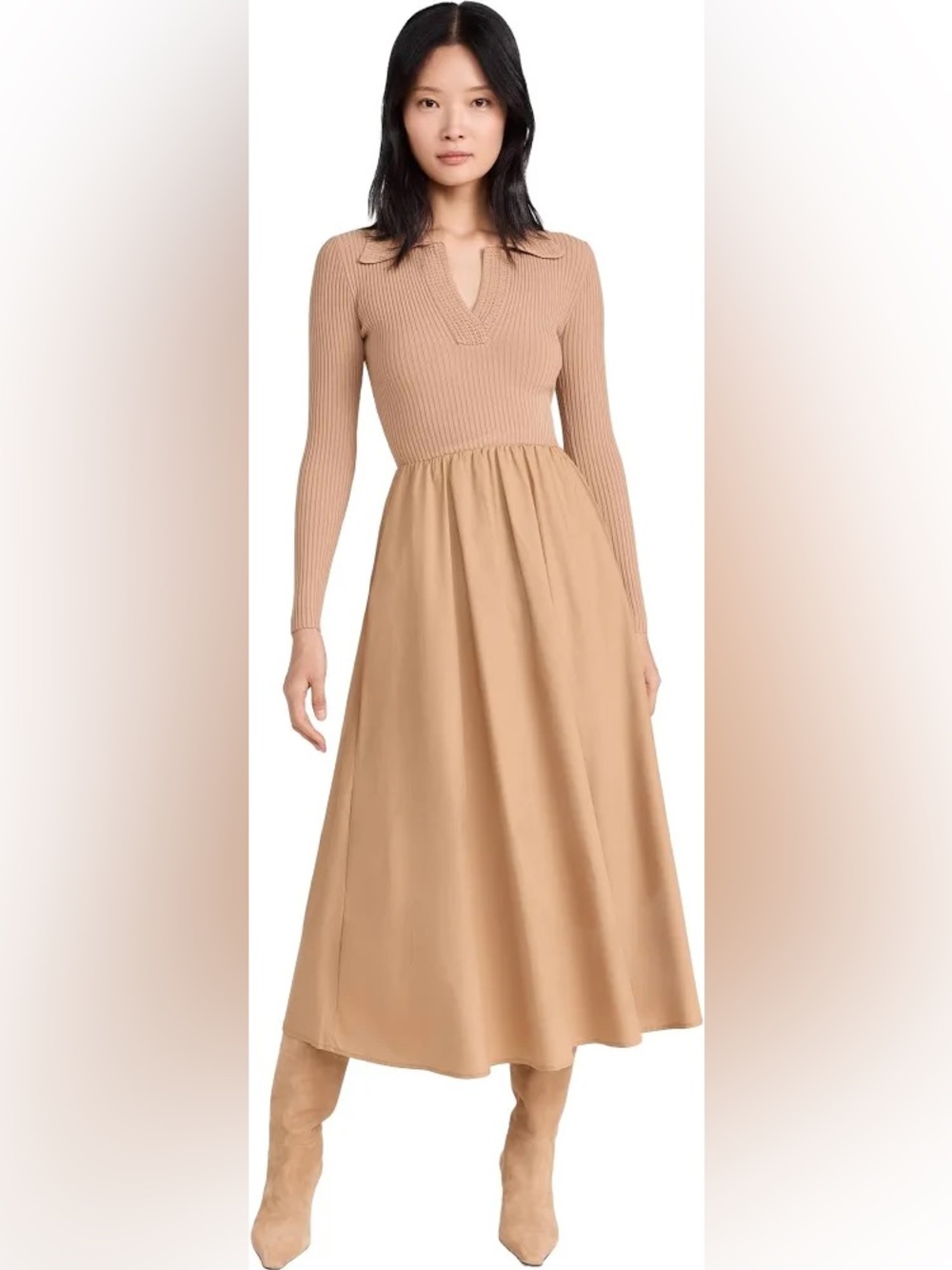 Moon River
Long Sleeve Knit Top Twofer Midi Dress